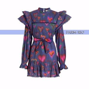 Farm Rio dyed hearts Navy mini dress Large